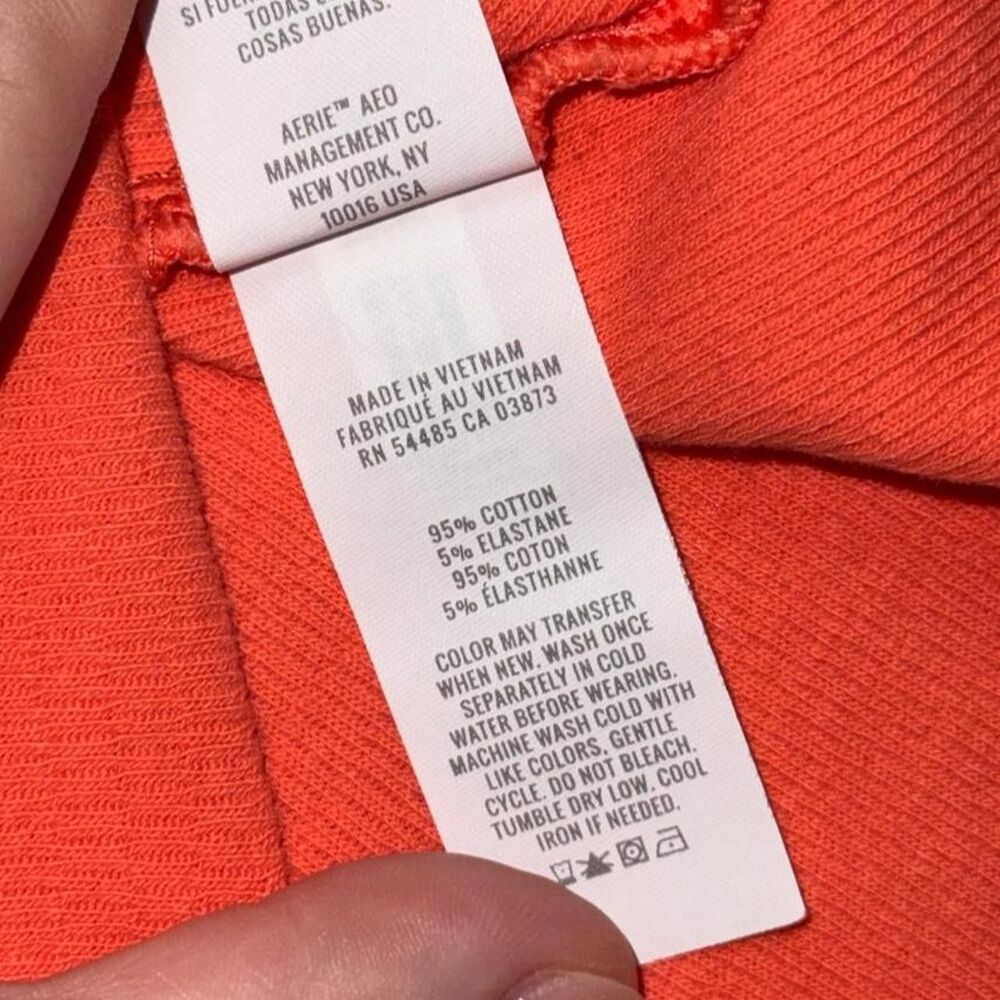 Aerie Coral / Salmon Orange Long Sleeve Henley Shirt with Raw Hem - Picture 6 of 6